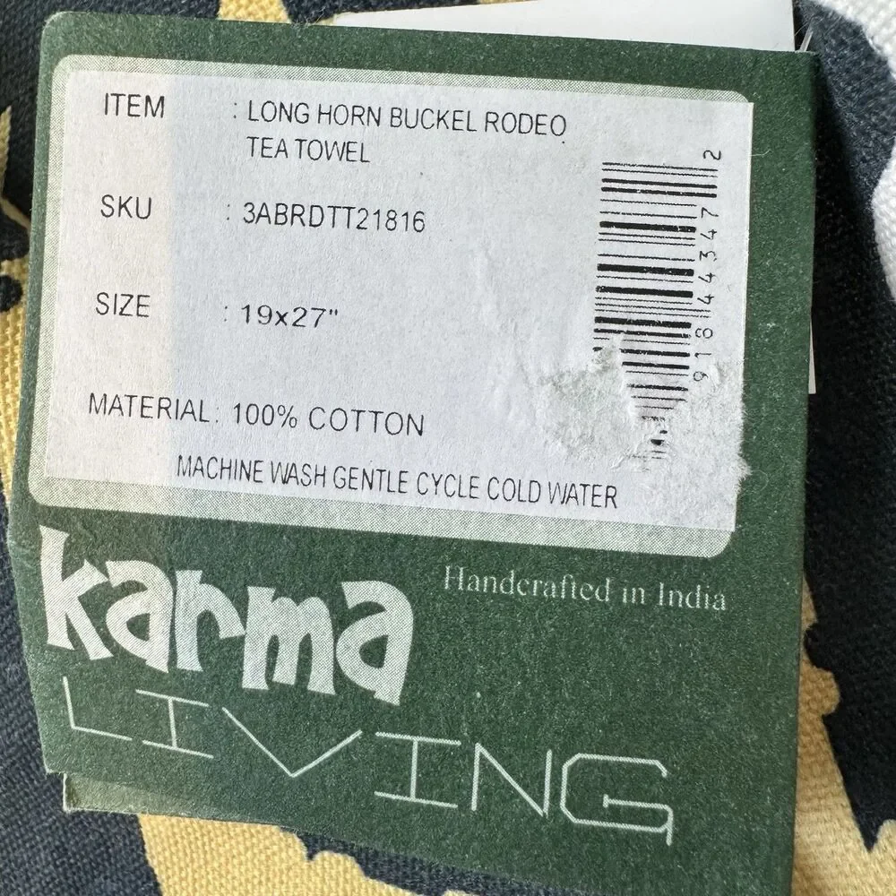 Karma Living Longhorn Bucking Rodeo Tea Towel Western USA Cotton Kitchen Decor